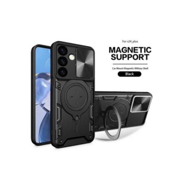 Galaxy S24 Plus Twisting Magnetic Ring Stand Case w/ Camera cover Black (Retail Packaged)