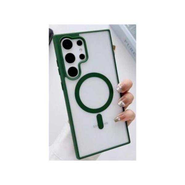 Galaxy S24 Ultra Hybrid Clear Case w/ Magsafe Green Edge (Retail Packaged)