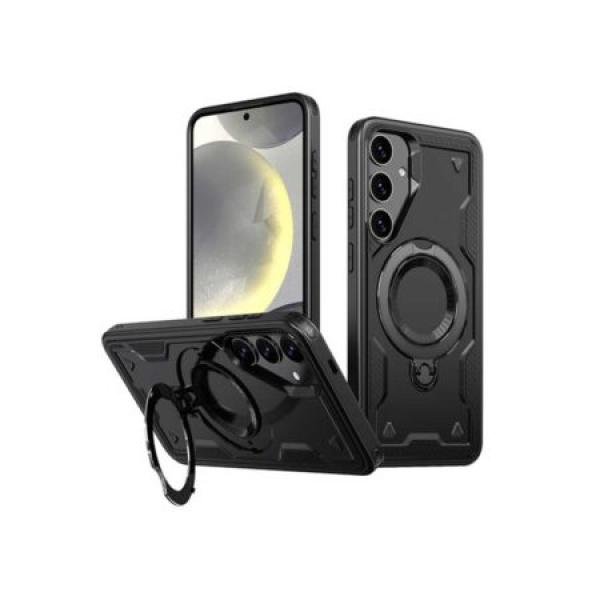 Galaxy S25 Hybrid Case w/ Large Twisting Magsafe Ring Stand Black (Premium Package)