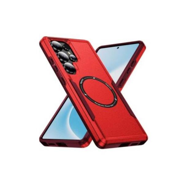 Galaxy S25 Hybrid Dual Layer Case w/ Magnetic Ring Red (Premium Package)
